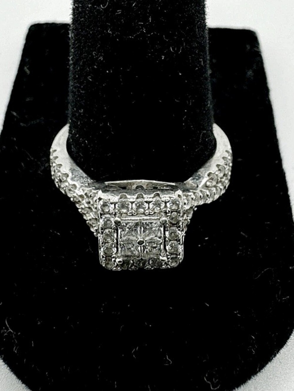 925 Sterling Silver Square Halo CZ Engagement Ring - White Sz 8
